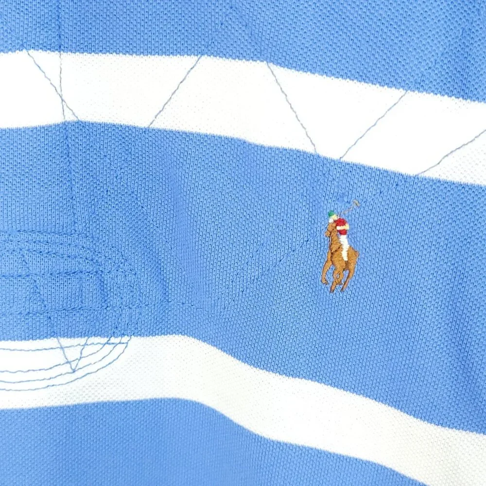 Polo Ralph Lauren Shirt Men's Large White Blue Stripes Quilted Distressed